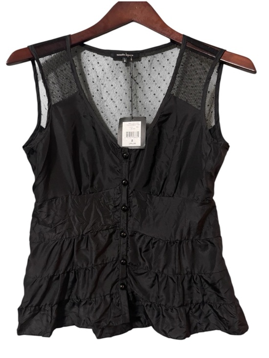 Nanette Lepore Tops - NWT Nanette Lepore Thunderbolt Top Black Mesh Ruffle Blouse Size 8